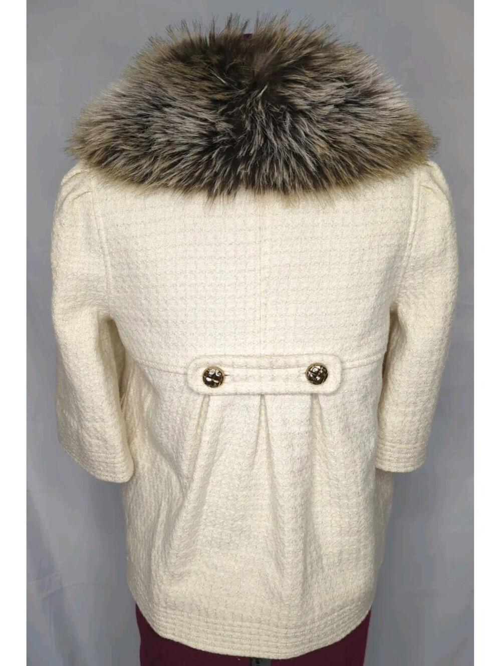 Juicy Couture Wool Coat Formal Jacket Fur Collar Cropped Sleeve White Car Small - Picture 2 of 9